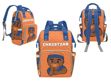 Load image into Gallery viewer, Orange and Blue Baby Boy Diaper Bag