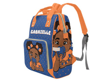 Load image into Gallery viewer, Blue and Orange Baby Girl Diaper Bag