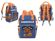 Load image into Gallery viewer, Blue and Orange Baby Girl Diaper Bag