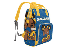 Load image into Gallery viewer, Blue & Gold Baby Girl Diaper Bag