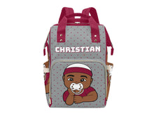 Load image into Gallery viewer, Grey and Maroon Baby Boy Diaper Bag