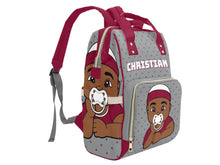 Load image into Gallery viewer, Grey and Maroon Baby Boy Diaper Bag