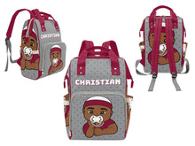 Load image into Gallery viewer, Grey and Maroon Baby Boy Diaper Bag