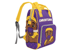 Load image into Gallery viewer, Purple and Gold Baby Boy Diaper Bag