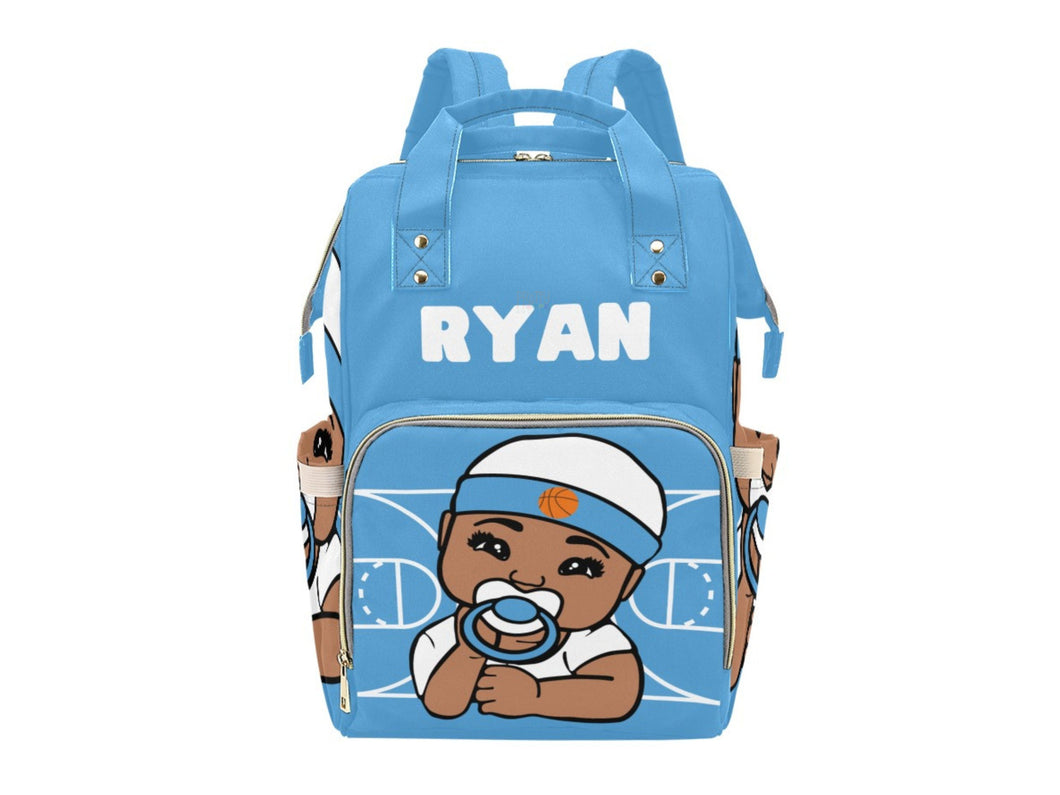 Personalized Baby Blue and White Basketball Boy Diaper Bag
