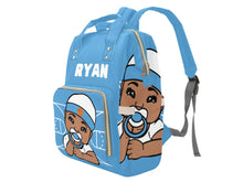 Load image into Gallery viewer, Personalized Baby Blue and White Basketball Boy Diaper Bag