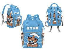 Load image into Gallery viewer, Personalized Baby Blue and White Basketball Boy Diaper Bag