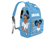 Load image into Gallery viewer, Personalized Baby Blue and White Basketball Girl Diaper Bag