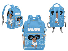 Load image into Gallery viewer, Personalized Baby Blue and White Basketball Girl Diaper Bag