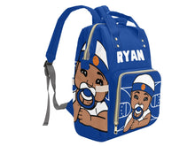 Load image into Gallery viewer, Personalized Blue and White Basketball Boy Diaper Bag
