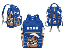 Load image into Gallery viewer, Personalized Blue and White Basketball Boy Diaper Bag
