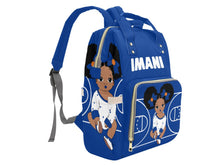 Load image into Gallery viewer, Personalized Blue and White Basketball Girl Diaper Bag
