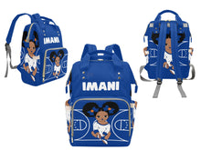 Load image into Gallery viewer, Personalized Blue and White Basketball Girl Diaper Bag