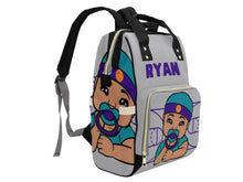 Load image into Gallery viewer, Personalized Gray, Teal, & Purple Basketball Boy Diaper Bag