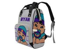 Load image into Gallery viewer, Personalized Gray, Teal, & Purple Basketball Boy Diaper Bag