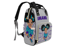 Load image into Gallery viewer, Personalized Gray, Teal, & Purple Basketball Girl Diaper Bag