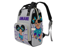Load image into Gallery viewer, Personalized Gray, Teal, & Purple Basketball Girl Diaper Bag