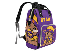 Load image into Gallery viewer, Personalized Purple and Gold Basketball Boy Diaper Bag
