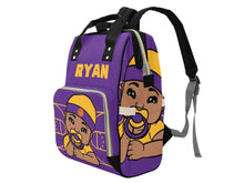 Load image into Gallery viewer, Personalized Purple and Gold Basketball Boy Diaper Bag