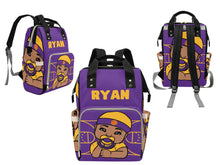 Load image into Gallery viewer, Personalized Purple and Gold Basketball Boy Diaper Bag