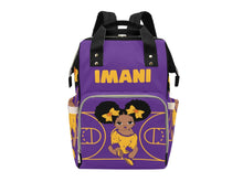 Load image into Gallery viewer, Personalized Purple and Gold Basketball Girl Diaper Bag