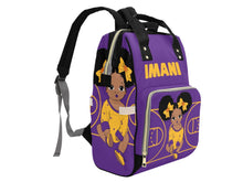 Load image into Gallery viewer, Personalized Purple and Gold Basketball Girl Diaper Bag
