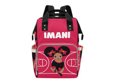 Load image into Gallery viewer, Personalized Red and Black Basketball Girl Diaper Bag