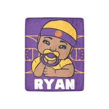 Load image into Gallery viewer, Purple and Gold Basketball Personalized Baby Boy Blanket