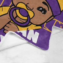 Load image into Gallery viewer, Purple and Gold Basketball Personalized Baby Boy Blanket