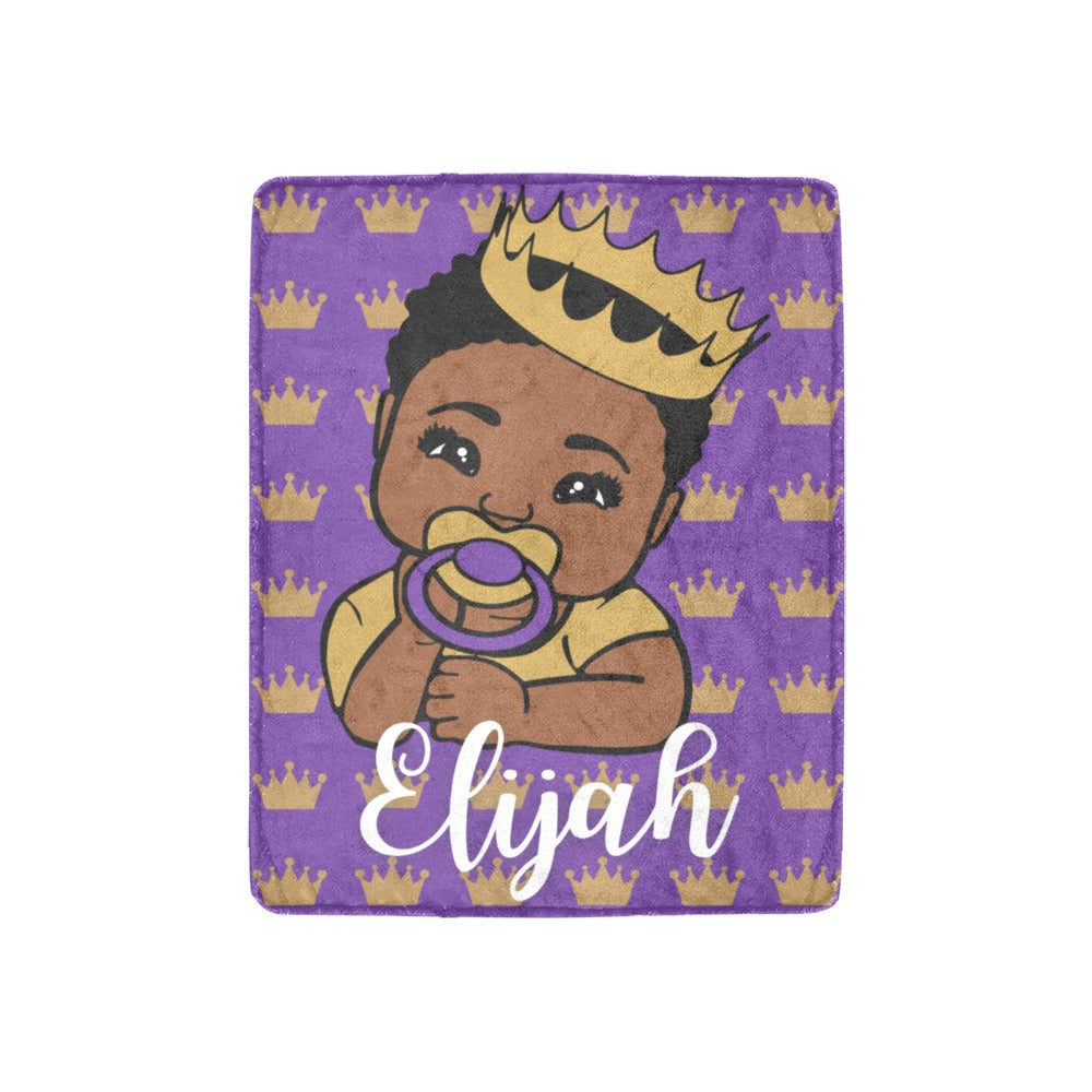 Purple and Gold Crown Baby Boy Personalized Blanket