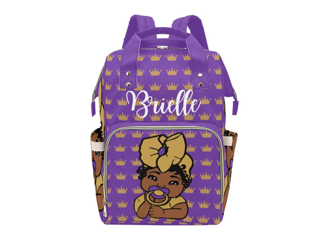 Purple and Gold Crown Baby Girl Personalized Diaper Bag