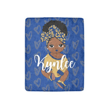 Load image into Gallery viewer, Royal Blue and Gold Baby Girl Headwrap Personalized Blanket