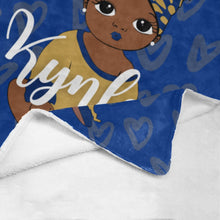Load image into Gallery viewer, Royal Blue and Gold Baby Girl Headwrap Personalized Blanket