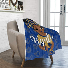 Load image into Gallery viewer, Royal Blue and Gold Baby Girl Headwrap Personalized Blanket