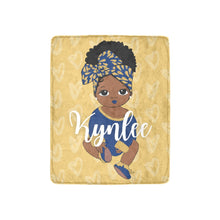 Load image into Gallery viewer, Royal Blue and Gold Baby Girl Headwrap Personalized Blanket