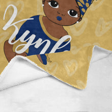 Load image into Gallery viewer, Royal Blue and Gold Baby Girl Headwrap Personalized Blanket