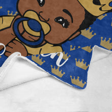 Load image into Gallery viewer, Royal Blue and Gold Crown Baby Boy Personalized Blanket