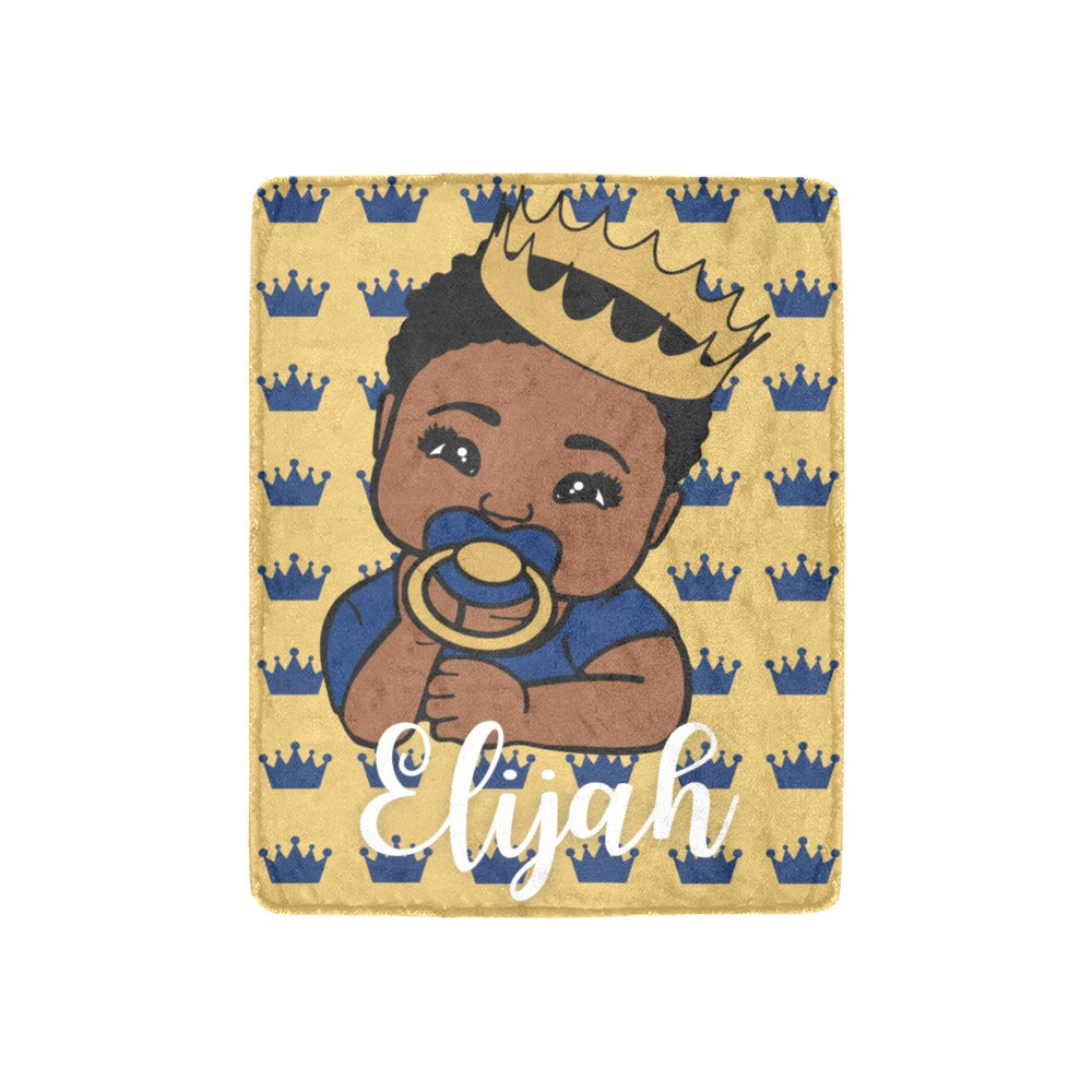 Royal Blue and Gold Crown Baby Boy Personalized Blanket