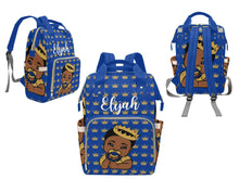 Load image into Gallery viewer, Royal Blue and Gold Crown Prince Diaper Bag
