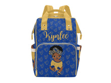 Load image into Gallery viewer, Royal Blue and Gold Headwrap Baby Girl Diaper Bag