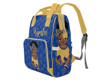 Load image into Gallery viewer, Royal Blue and Gold Headwrap Baby Girl Diaper Bag