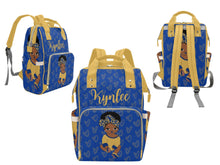 Load image into Gallery viewer, Royal Blue and Gold Headwrap Baby Girl Diaper Bag