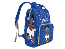 Load image into Gallery viewer, Royal Blue and White Headwrap Baby Girl Diaper Bag