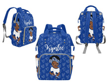 Load image into Gallery viewer, Royal Blue and White Headwrap Baby Girl Diaper Bag