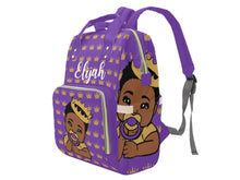 Load image into Gallery viewer, Royal Purple and Gold Crown Black Boy Personalized Diaper Bag
