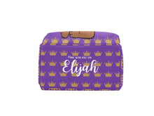 Load image into Gallery viewer, Royal Purple and Gold Crown Black Boy Personalized Diaper Bag