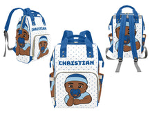 Load image into Gallery viewer, White and Blue Baby Boy Diaper Bag