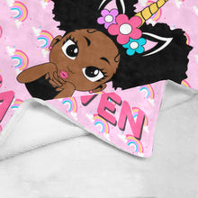 Load image into Gallery viewer, Unicorn Rainbow Puff Girl Personalized Blanket