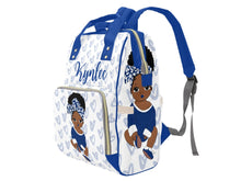 Load image into Gallery viewer, White and Royal Blue Headwrap Baby Girl Diaper Bag