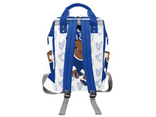 Load image into Gallery viewer, White and Royal Blue Headwrap Baby Girl Diaper Bag